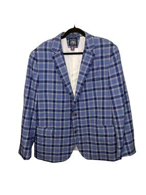 Savile Row Mens Blue Plaid Bromley Blazer Jacket Size 48R Polyester/Rayon
